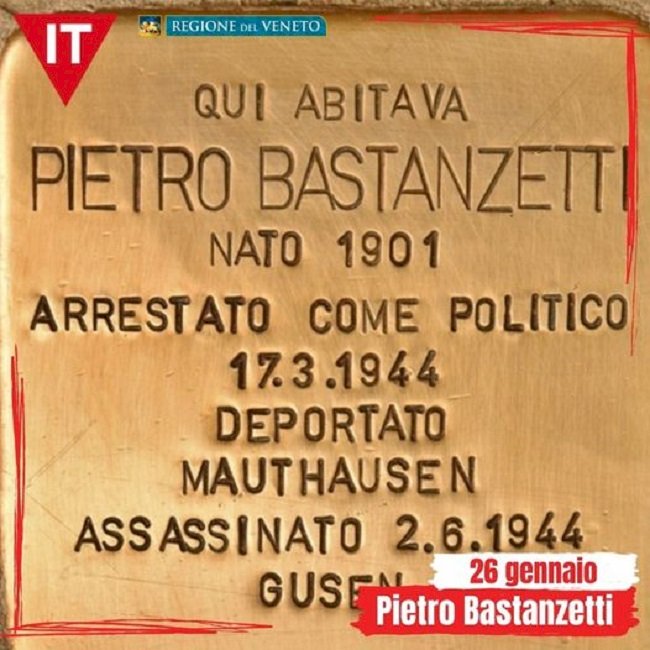 26 gennaio 2019: posata la pietra d’inciampo in memoria di Pietro Bastanzetti