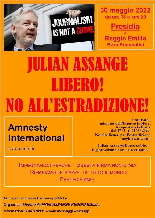 «No all'estradizione negli Stati Uniti», sit in per Julian Assange a Reggio Emilia