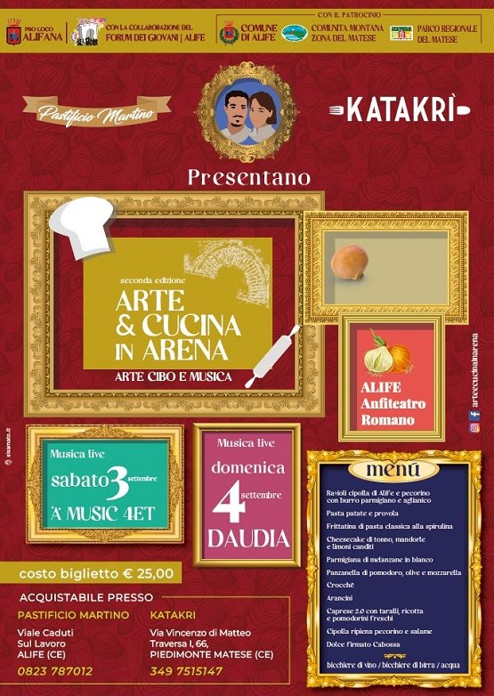 Anfiteatro di Alife, dai Daudia ai prodotti locali in menù: il ricco programma di «Arte&Cucina in Arena»
