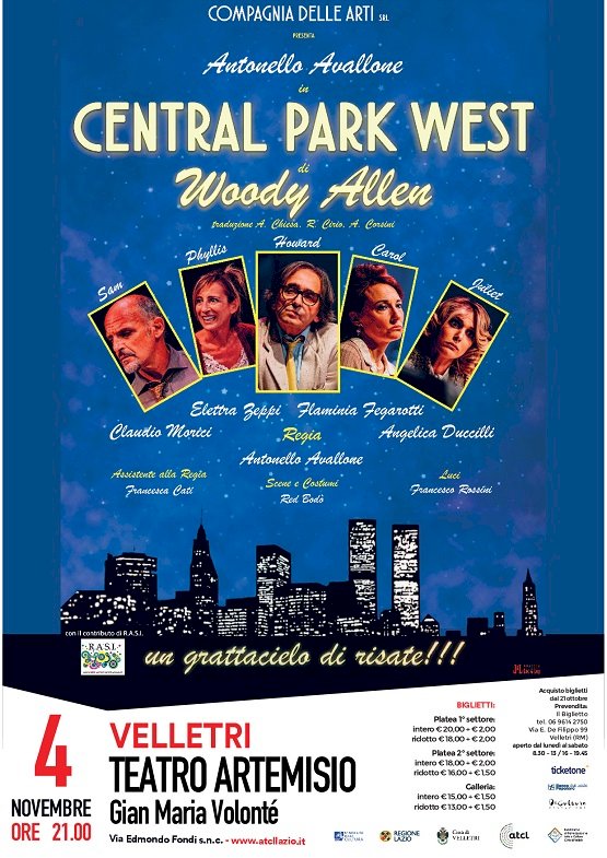 Si torna al Teatro Artemisio-Volonté con Antonello Avallone e Central Park West di Woody Allen