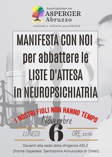 Asperger Abruzzo in piazza per chiedere l'abbattimento delle liste d'attesa in Neuropsichiatria