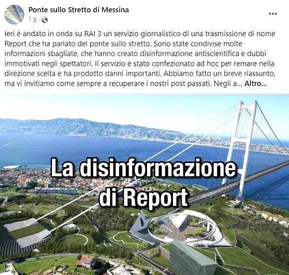 Le risposte di Report sulle critiche mosse riguardante la puntata sul ponte sullo stretto di Messina